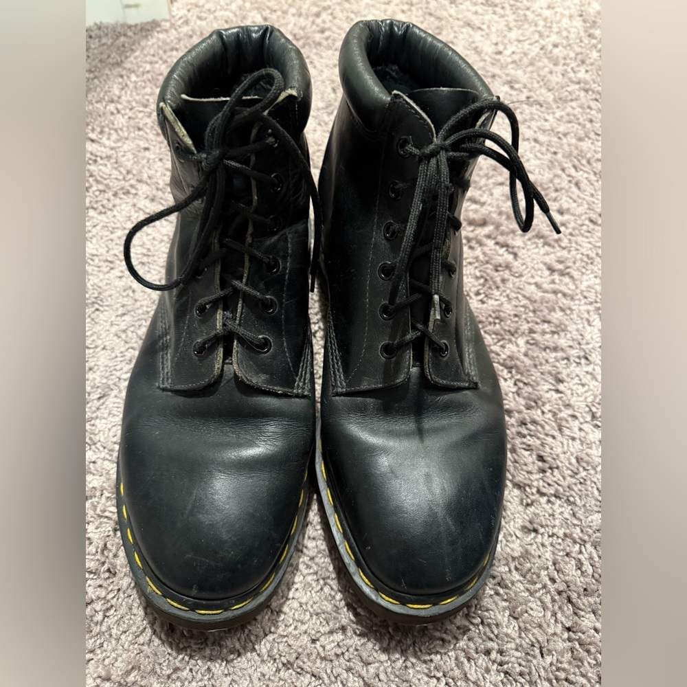*VINTAGE* Dr. Martens Black Leather Boots with Yellow Stitching